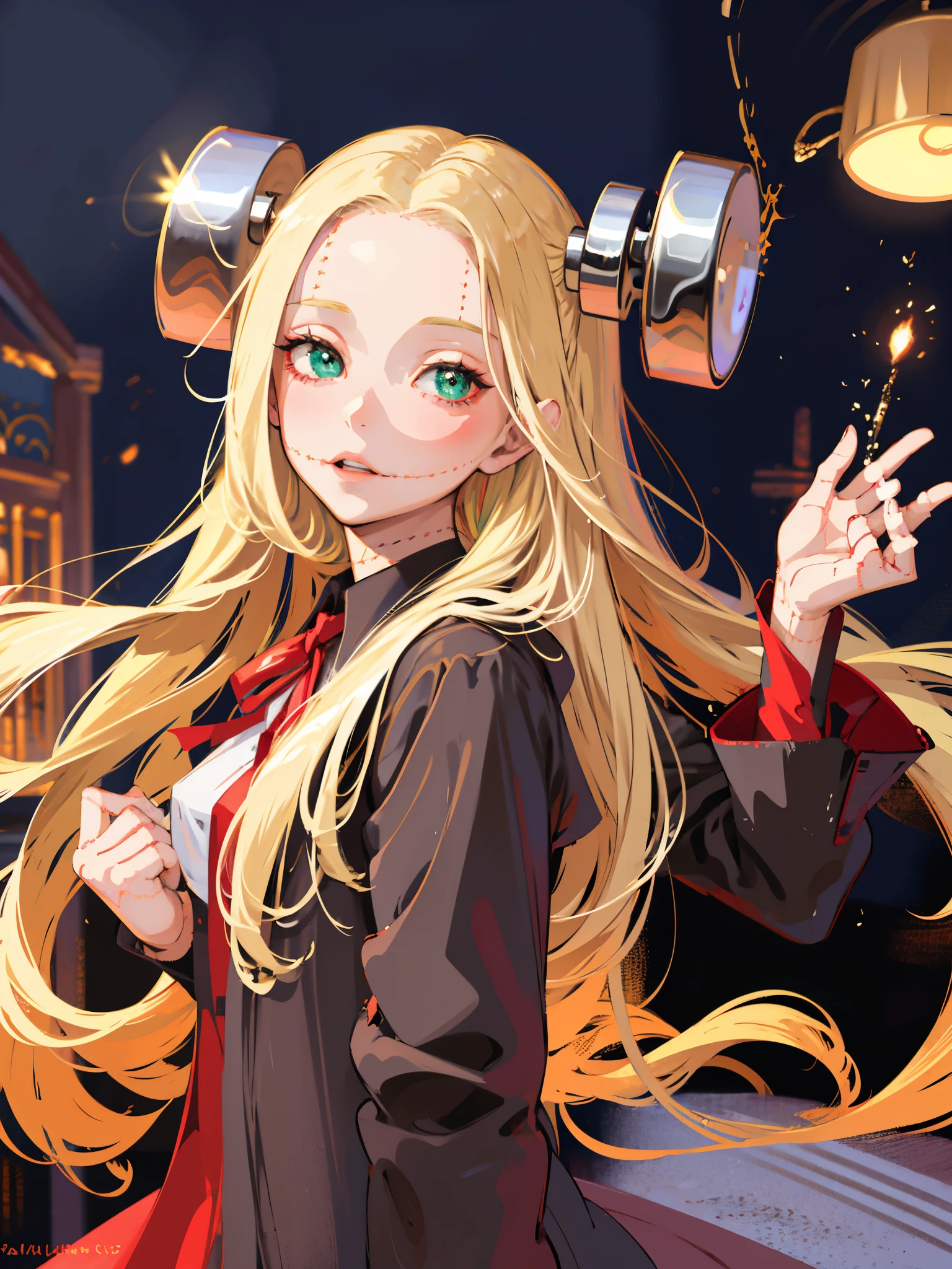 ((masterpiece, best quality)), (1girl), (solo), (female focus), (ash blonde hair, long hair, hair over one eye), green eyes, sad eyes, cold facial expression, cold look, pale skin, colour grading, dark illustration, extreme quality, radiant, extremely detailed, ultra-detailed face, ultra hd 8k, ultra digitality, mythical, dark lightning, perfect face, beautiful, (perfect composition: 1. 4), detailed face and body, award-winning photography , fields, detailed face, detailed hands, looking at the viewer, cinematic lighting, embers, (necromancer), (villain), (masterpiece, best quality, ultra-detailed, best shadow), (beautiful detailed face, feminine features), (best illumination), ((cinematic light)), colorful, hyper detail, dramatic light, intricate details, (dark circle under eyes), gothic, decadence, stunning, eerie, (madaraki fran)