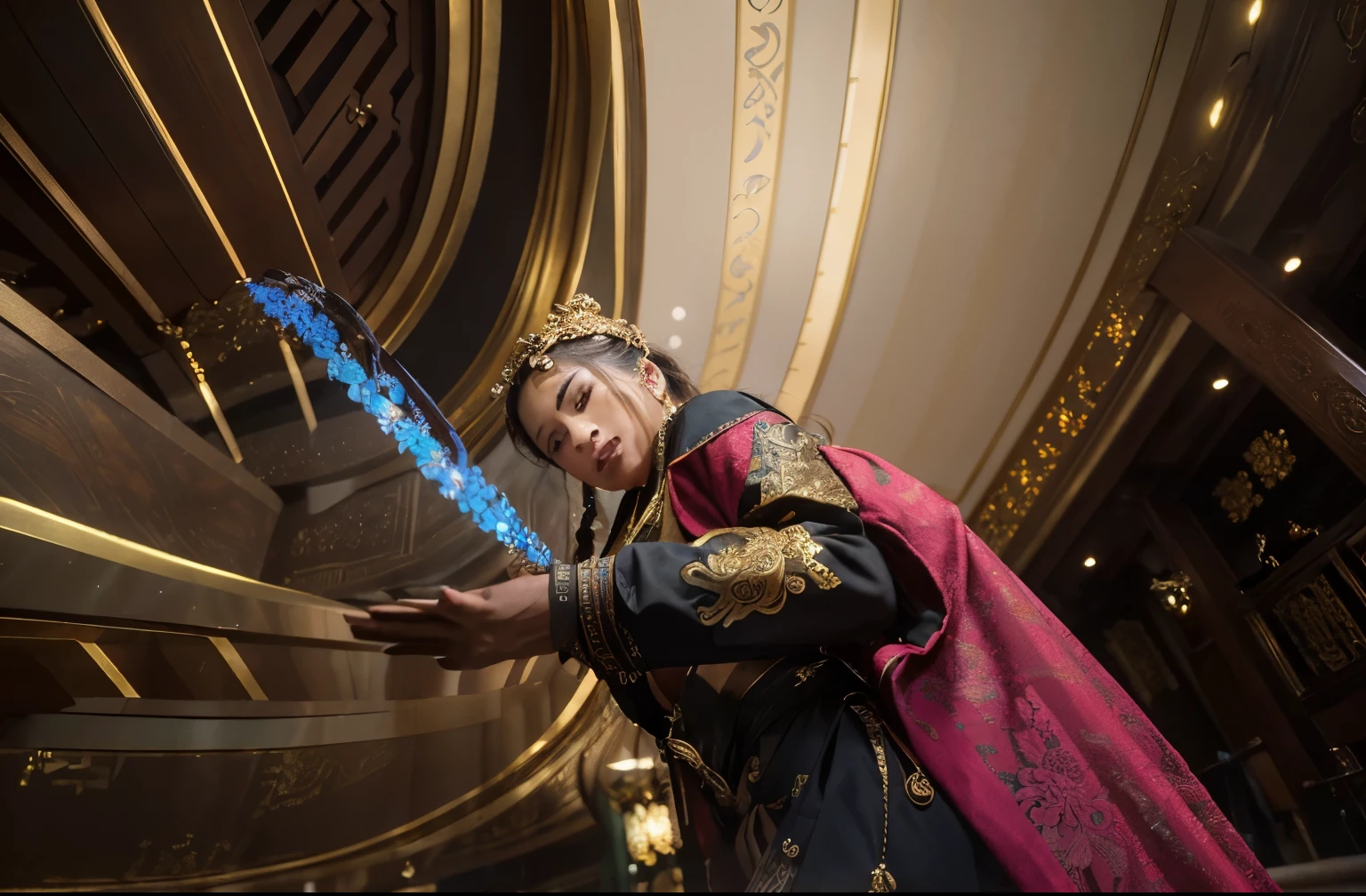(Best quality, 8k, 32k, Masterpiece, UHD:1.2) "Transport the audience to the opulent and mesmerizing 'Enter the Golden House' scene from Genshin Impact. Envelop the setting in a lavish display of gold and luxurious decor, featuring intricate oriental influences. Illuminate the interior with a cinematic and dynamic lighting scheme that accentuates the richness of the surroundings. Capture the grandeur of the architecture and design, showcasing the attention to detail in every golden element. Bring to life the sense of majesty and awe that characterizes this iconic Genshin Impact location. Let the image radiate with the splendor of the Golden House, immersing viewers in a world of elegance and extravagance."