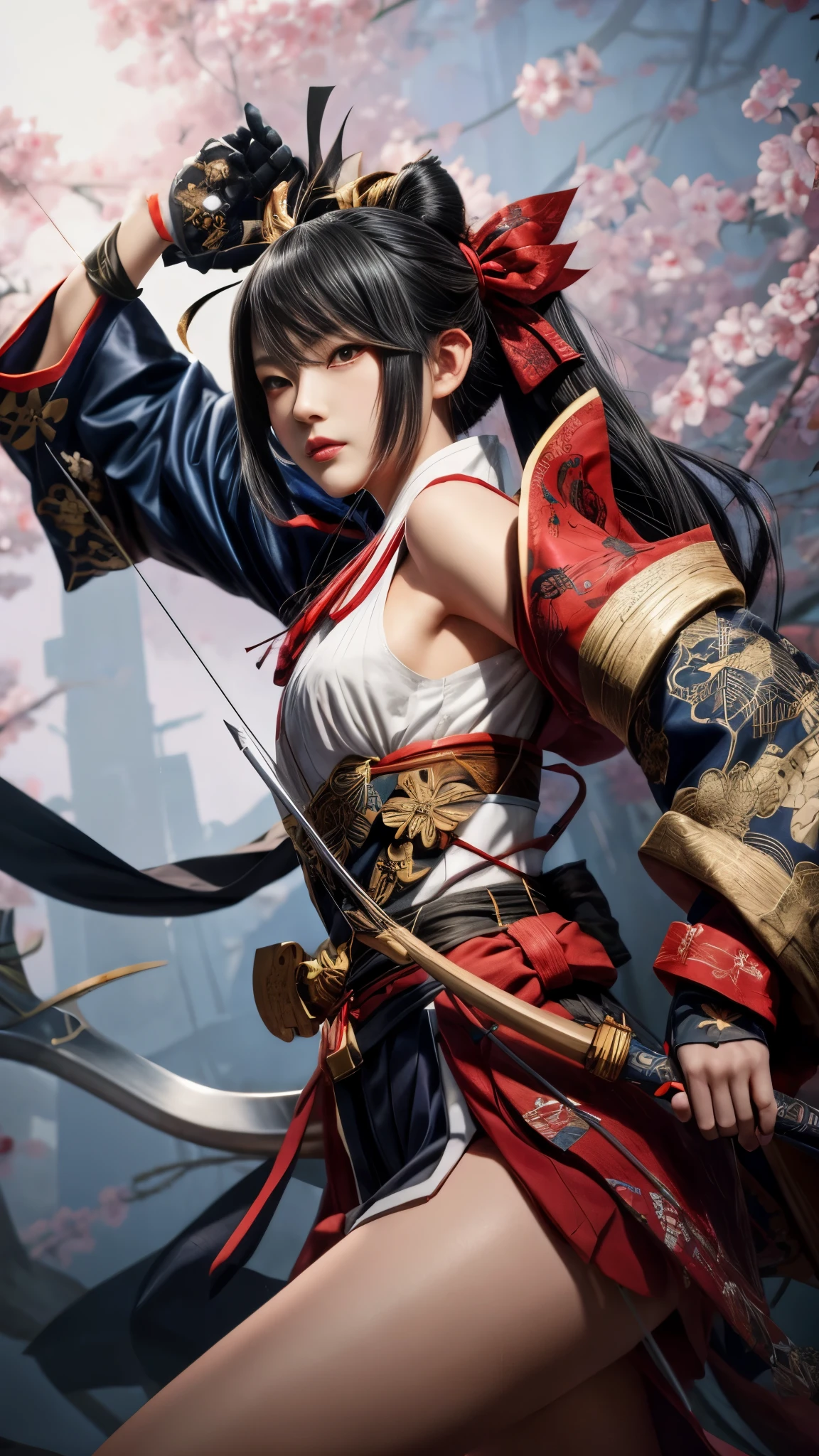 a woman with a bow and a bow in her hand, onmyoji detailed art, extremely detailed artgerm, onmyoji, onmyoji portrait, artgerm detailed, anime girl with a bow and arrow, artwork in the style of guweiz, fox nobushi holding a naginata, artgerm. high detail