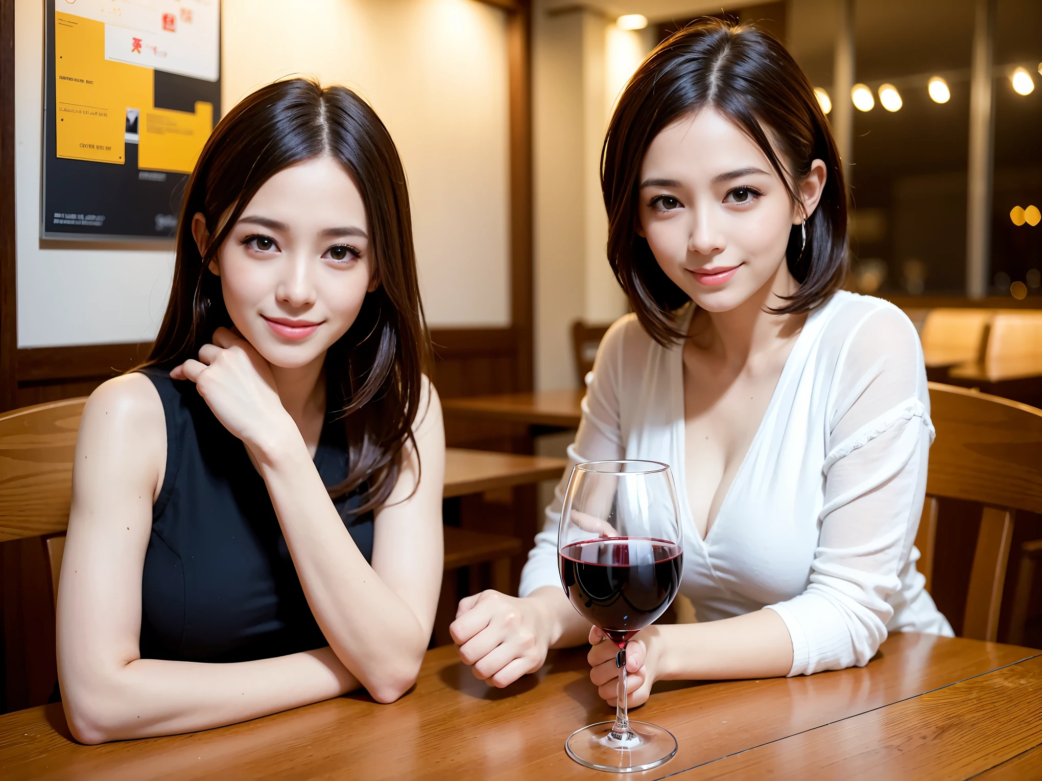 (including 64k, nffsw, highest quality, table top: 1.2), (realistic, photorealistic: 1.37), Colombia、Brazilian、Japanese、Dutch、German、Portuguese、Belgian、Italian、french, (slimフェイス), (slimボティ), (brown hair), (shortcut), cheeks blush a little, (35 years old), 38 years old, alone, 窓の外には美しく緻密なnight景が広がります., restaurant, wine glassが座っている, nightに, in a prominent place (from the Upper body) nova frog style, actress, model, Upper body, White wine, slim, wine glass, Super Clean night View, wine glass Put in the Middle, Happy smile, (smile: 1.15), beautiful and detailed eyes, Upper body, bust japan up, night, short, short, actress, model, Upper body, White wine, slim, wine glass, Super Clean night View, wine glass Put in the Middle, Happy smile,
