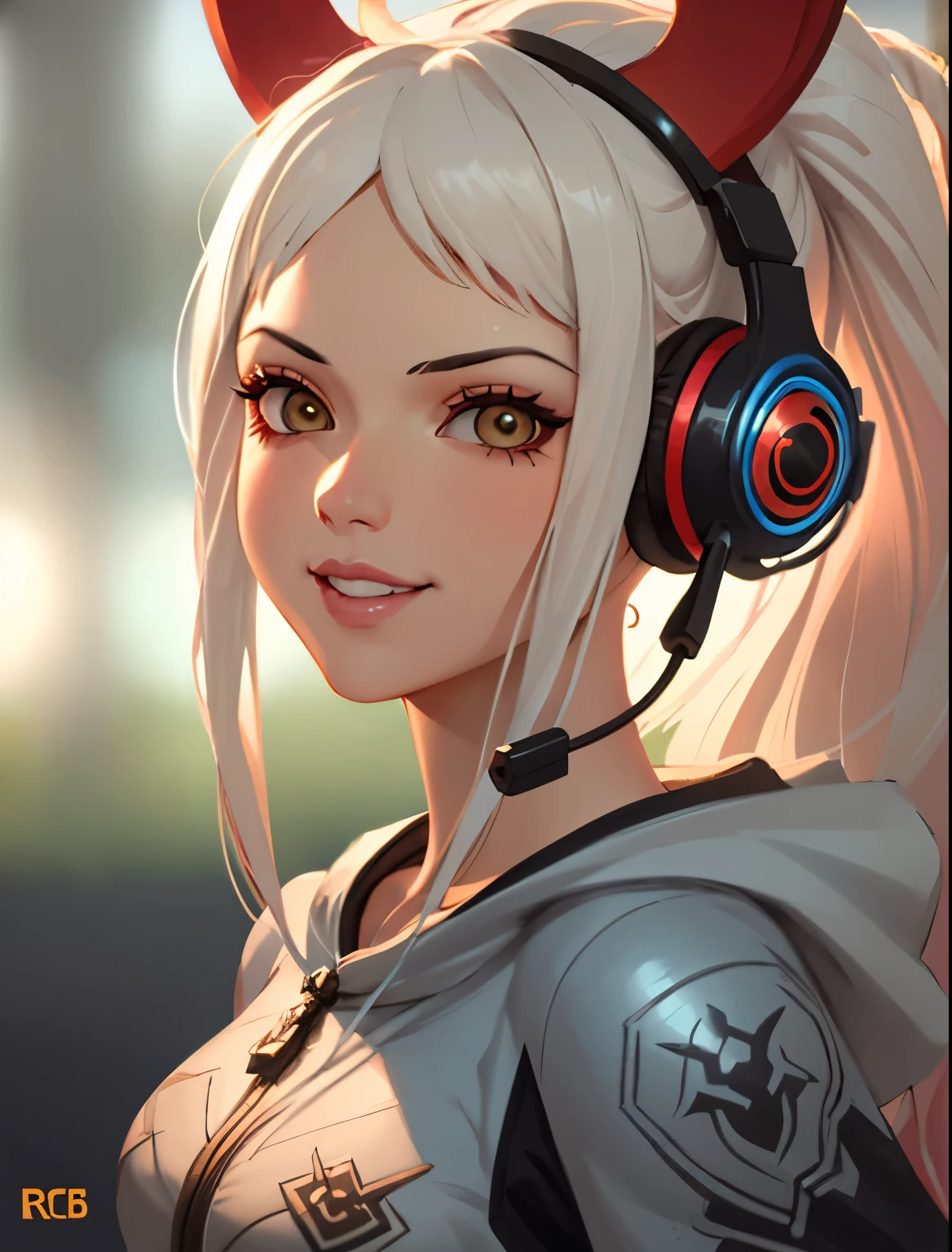 a close up of a girl with headphones on smiling, 8k artgerm bokeh, rossdraws global illumination, league of legends character, stanley artgerm lau, extremely detailed artgerm, style artgerm, ross tran style, ig model | artgerm, rossdraws cartoon vibrant, artgerm lau, trending artgerm