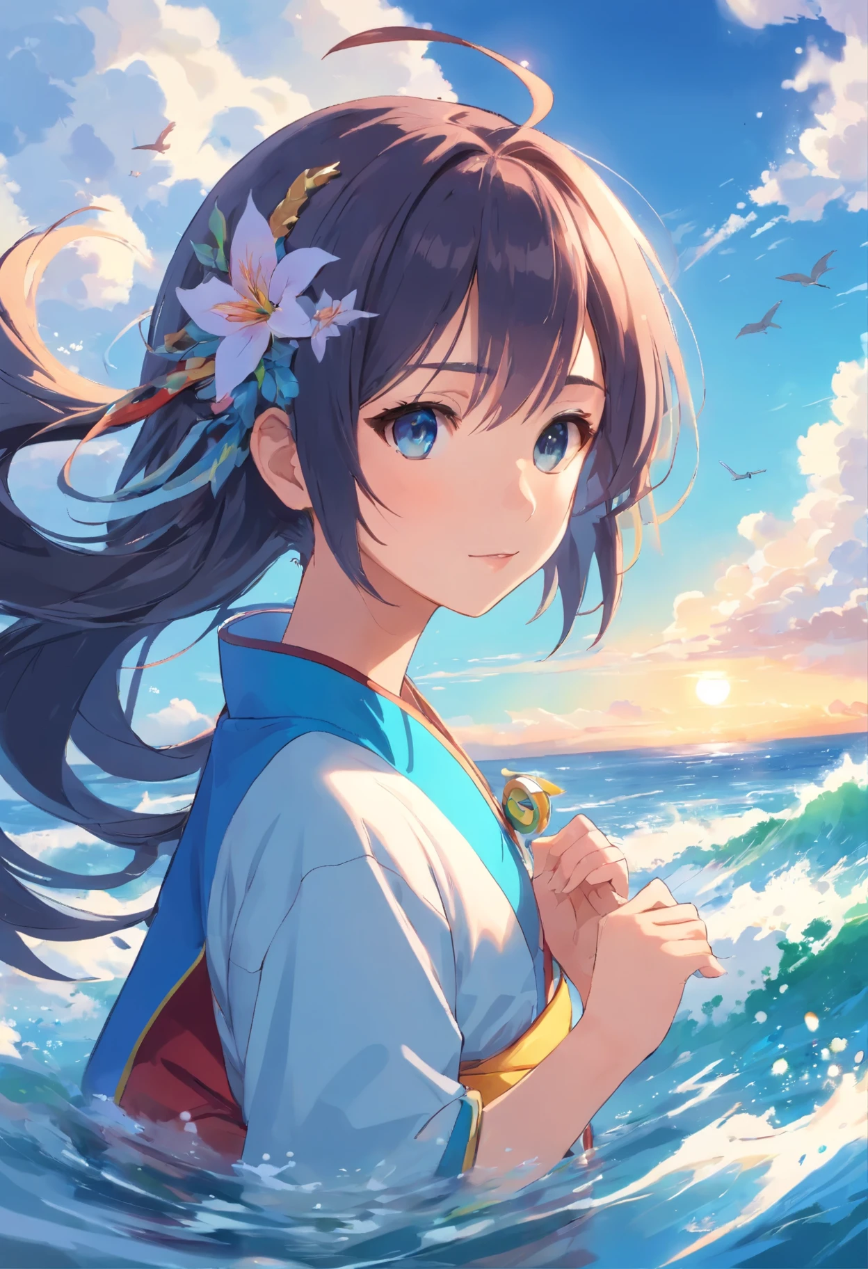 ((Masterpiece,Best quality)),(1girll, Solo:1.4),美丽细致的眼睛,floated hair,white backgrounid,Buble,Fluorescence,Water made up of girls,Gorgeous Chinese costumes,clean backdrop,National tide wind,clouds,wave,Eau,wave,Water Technique,1girll,Flying long hair,florals,An oriental dragon composed of water,Cyan and white,Works of masters,HighestQuali,high detal,8K