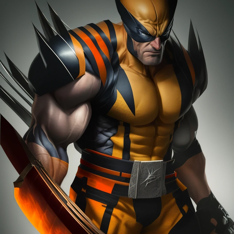 (Best Quality, 4k, 8K, high resolution, Masterpiece: 1.2), Wolverine in Ronin Samurai attire, brown hair with adamantium claws, dark blue samurai jacket, red hakama, black obi, white japanese undergarment, katana sword in hand.

Wolverine, in the Ronin Samurai outfit, poses with a serious expression. The sun sets behind him, casting an orange glow over his muscular frame. Katana in hand, he exudes a sense of determination and readiness. His brown hair is tied back in a topknot, and his adamantium claws pe