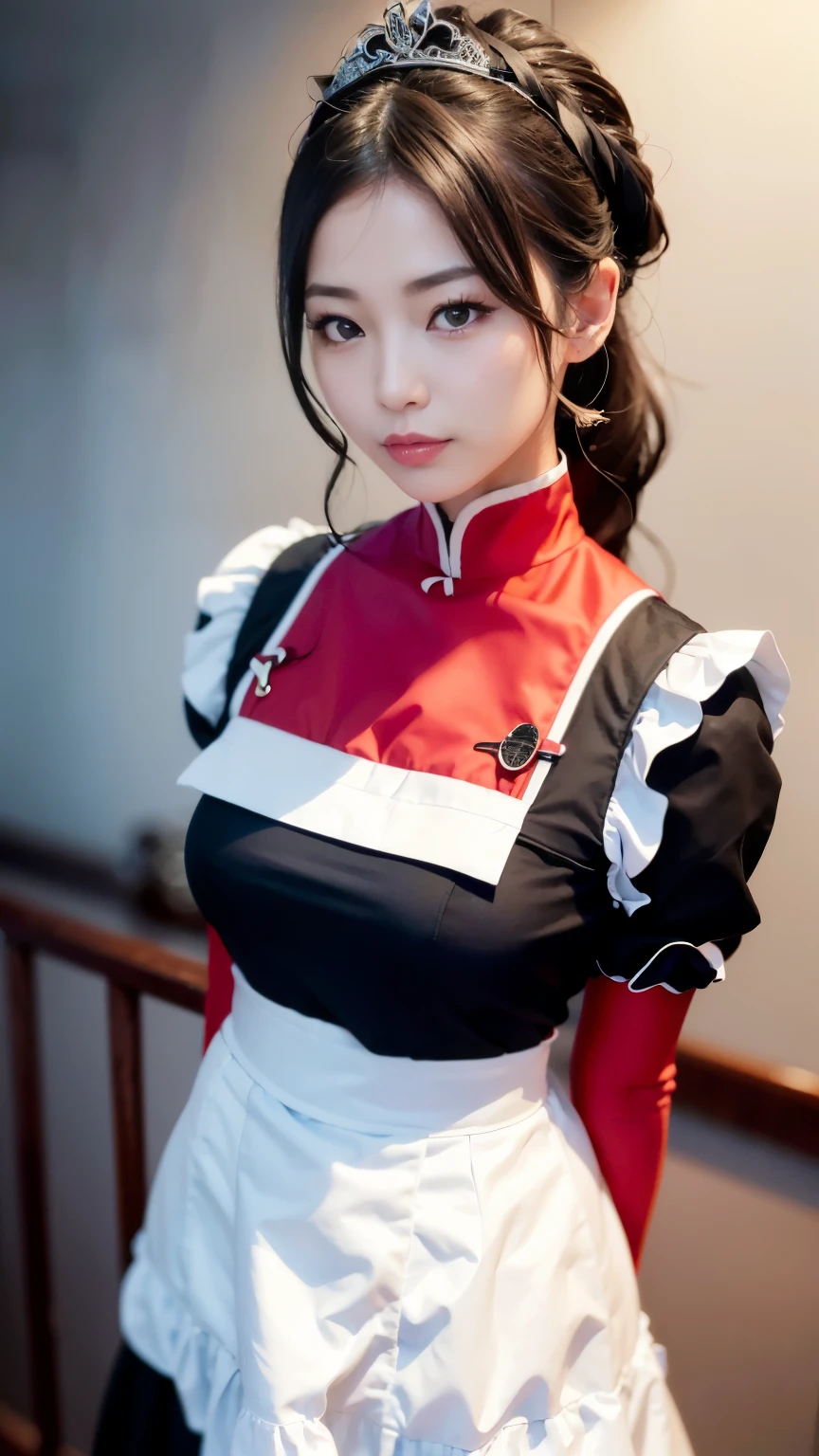 arafed asian woman in a maid outfit posing for a picture, japanese maid cafe, gorgeous maid, maid clothes, wearing a maid outfit, anime girls in maid costumes, cosplay of a catboy! maid! Dress, maid, maid dress, shikamimi, narumi kakinouchi, , sakimichan、(Photorealsitic:1.4)、(masuter piece:1.3)、 (intricate-detail:1.2), (crisp photos)、Raw photo, (top-quality, ​masterpiece:1.2),(intricate detailes:1.4),(octane renderings, Complex 3D rendering ultra detail, Studio Soft Light, Rim Lights, vibrant detail, Super Detail, realistic skin textures, Detail Face, Beautiful detail eyes, Very detailed CG Unity 16k wallpaper, make - up, (detailedbackground:1.2), shinny skin、