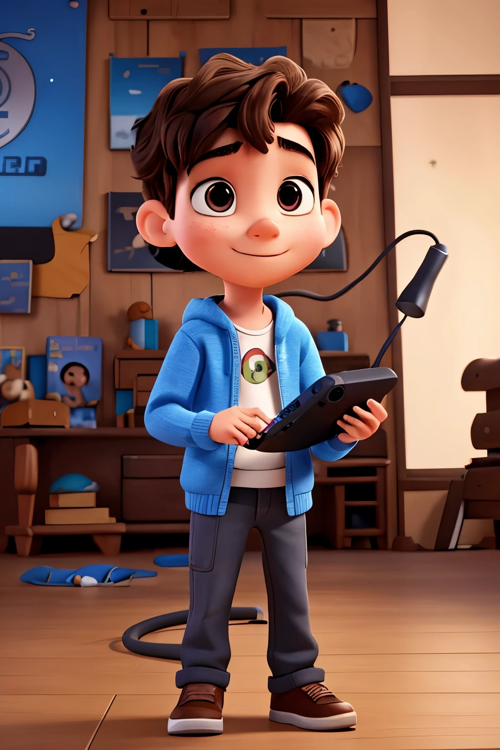 young pixar disney hacker character with a keyboard and a mouse in his hand