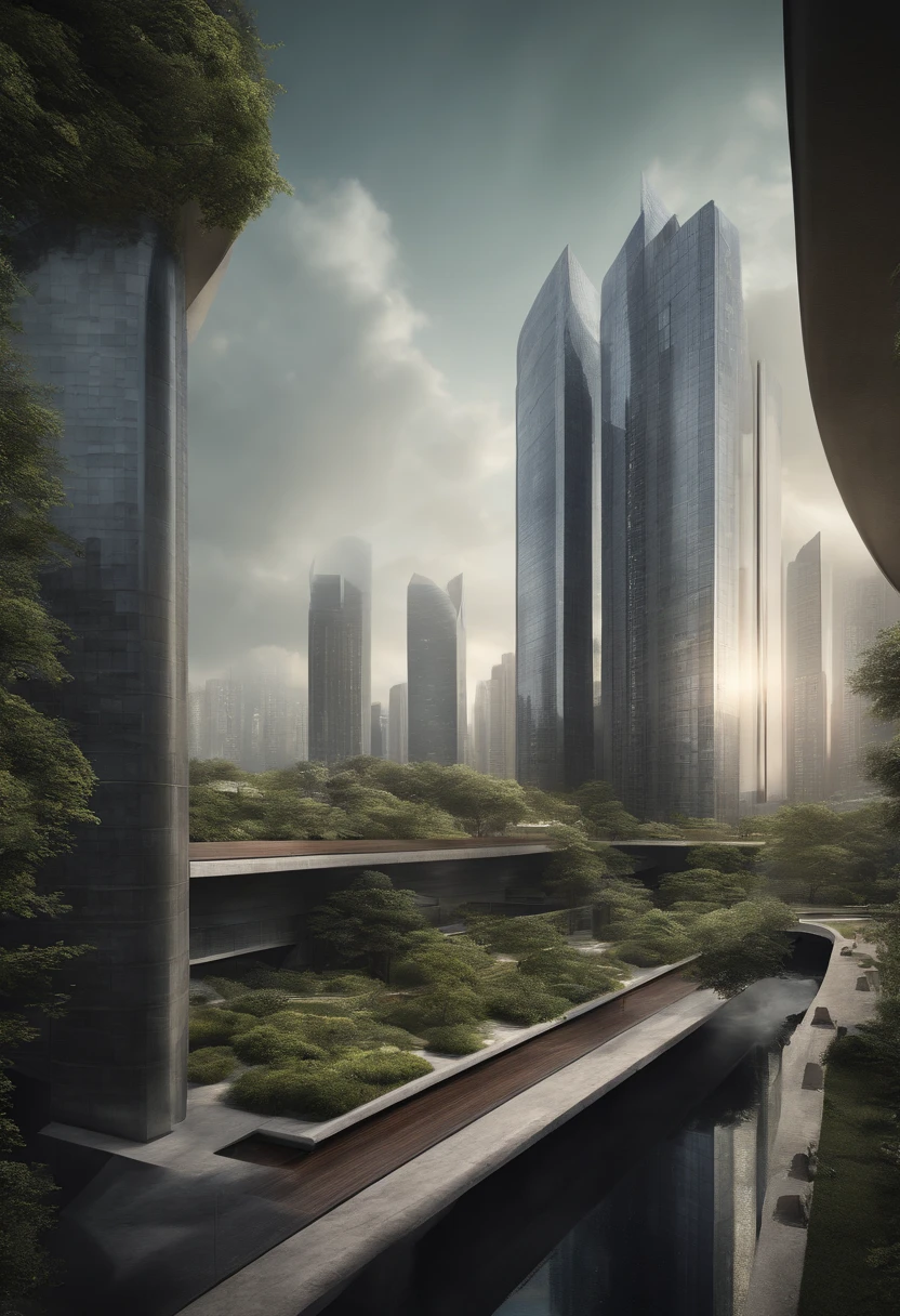 arafed view of a city with a building and a green roof, by Zha Shibiao, inspired by Zha Shibiao, shenzhen, rounded architecture, in style of zaha hadid architect, zaha hadid style architecture, curvilinear architecture, zaha hadid building, view from above, huge futuristic building, zaha hadid architecture,