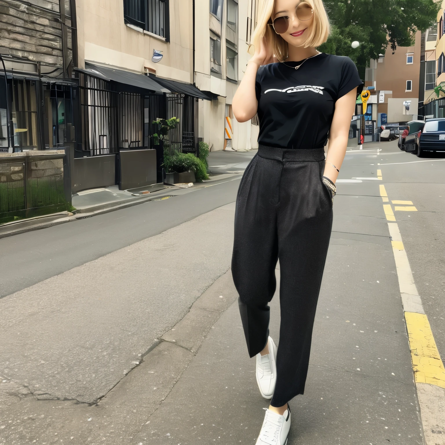 Blonde short cut T-shirt pants
