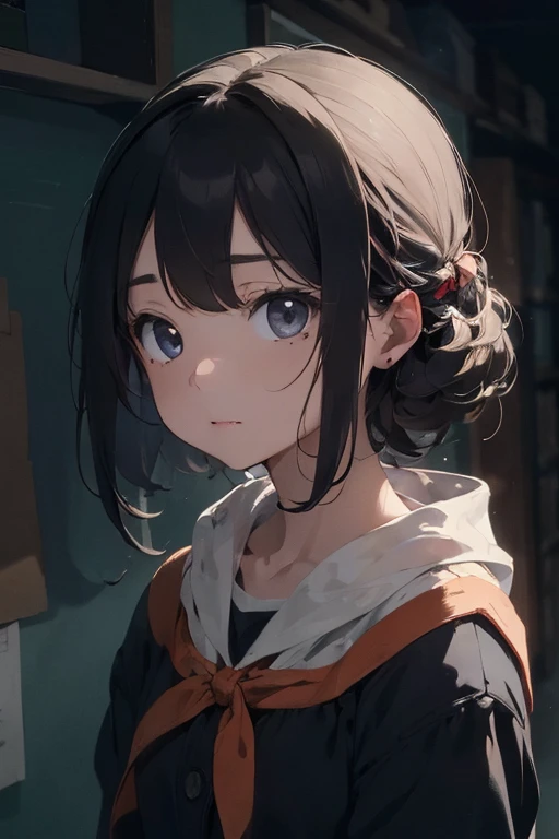 ((highest quality)), ((masterpiece)), (be familiar with), Flawless sad Whimpering dark room beautiful woman cute looking down
