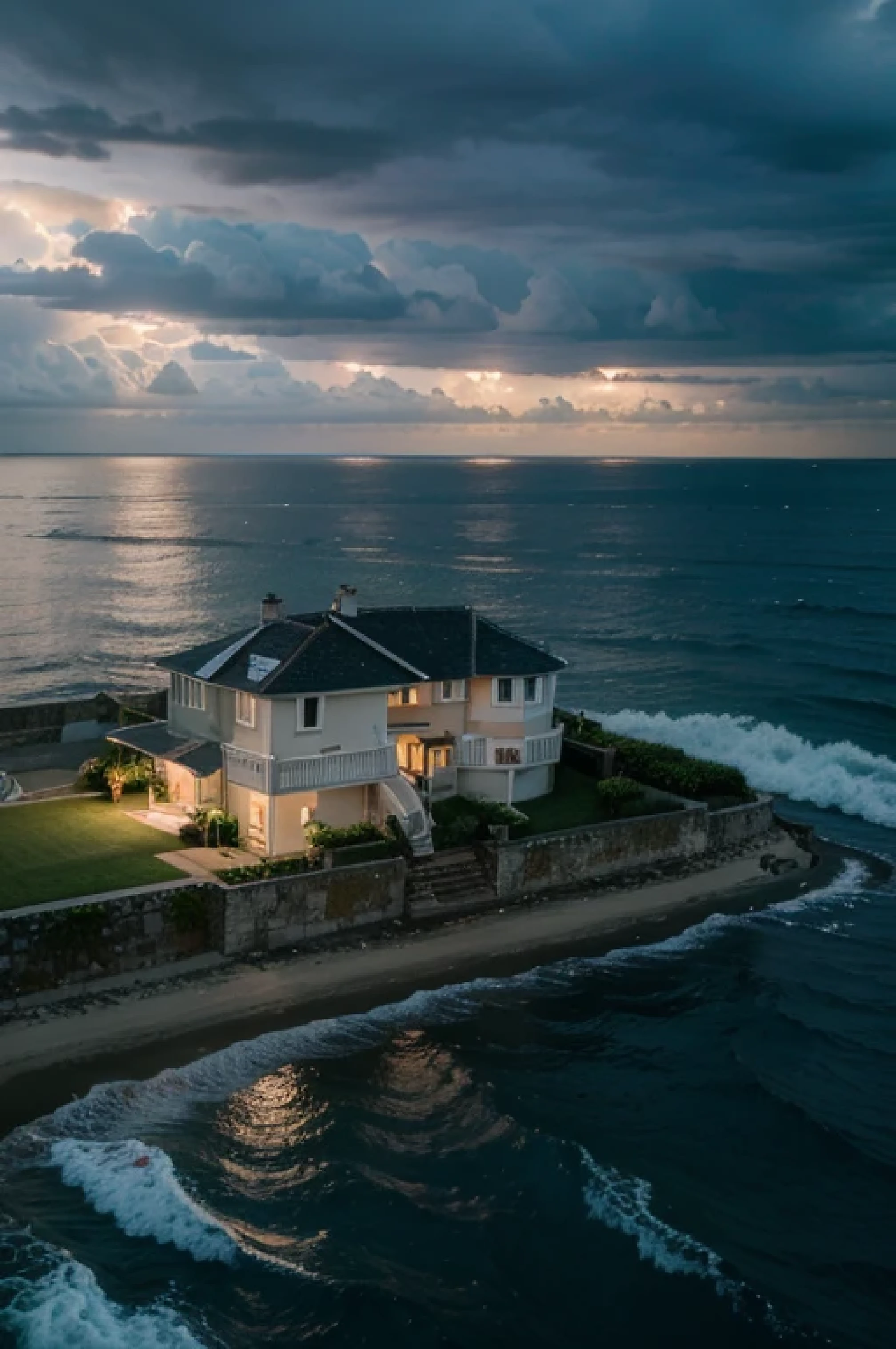 a beautiful high quality image of lighting house in the sea side in day in cloudy and rainy weather and children are swimming in the sea
