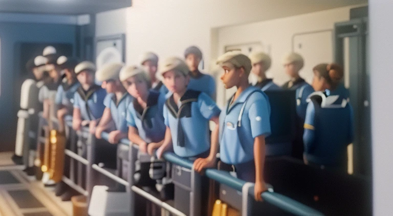 30 sailors, male, 40 years old, 4 black, 8 light brown, 10 blonde, and the rest light, all in blue uniforms!