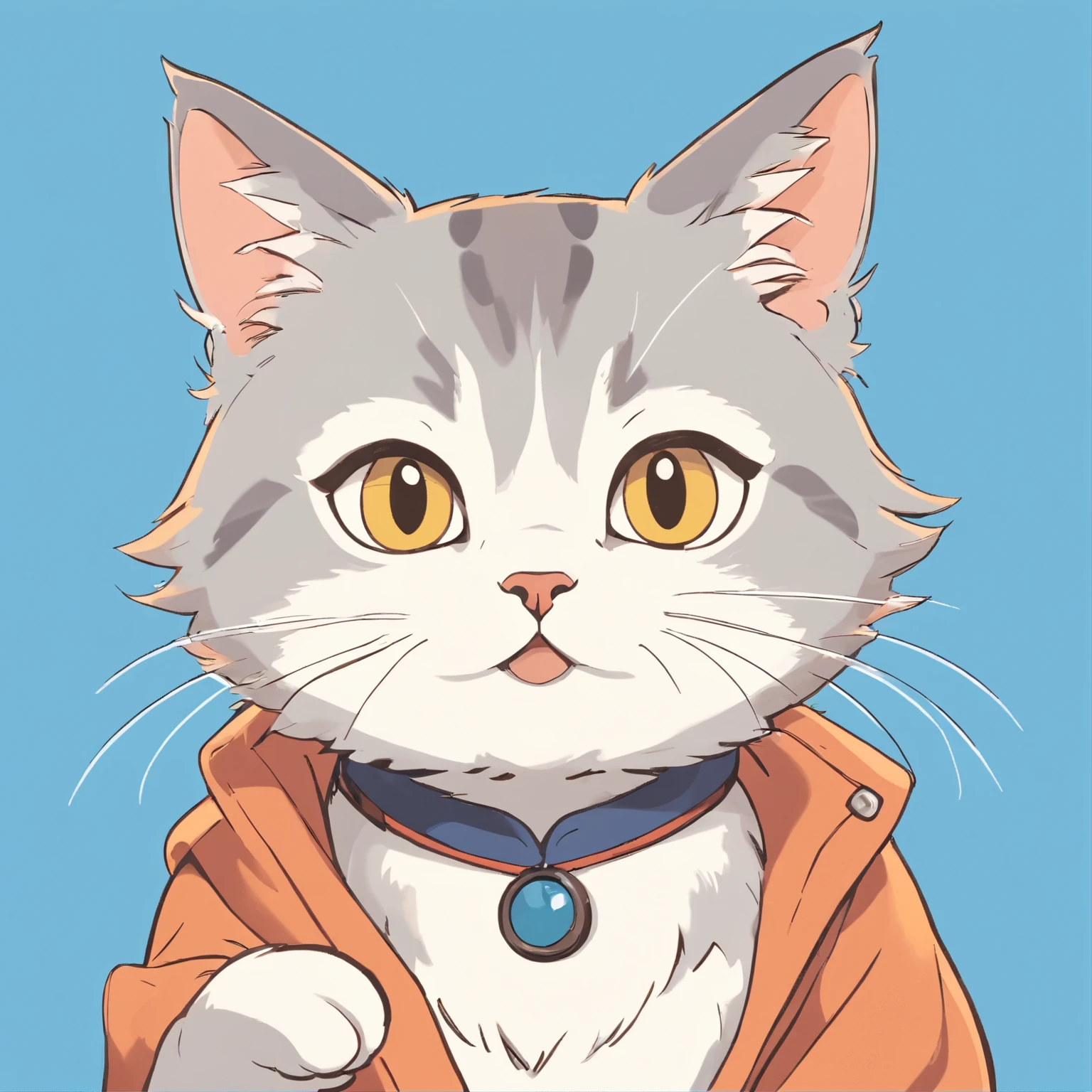 Simple art style with black outline.、Illustration of a kitten、funny expression、solid color、Vector image、Professional vector image、t-shirt design、chic square stickers、white background、Simple cells、For stamps