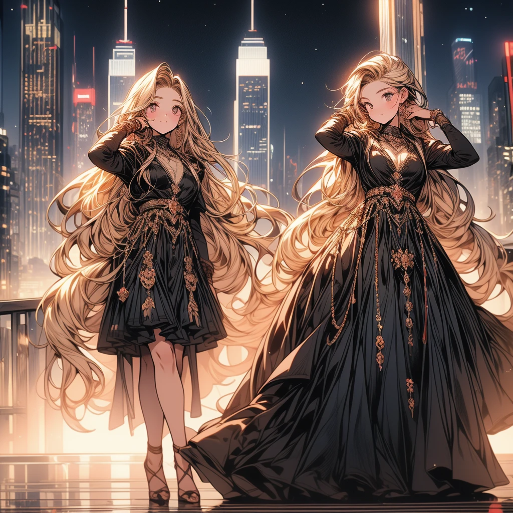 masterpiece, High-quality, High-resolution, Anime, Urban main color, (Directly above camera angle, Full body subject range, Looking up orientation), Girl as the main subject, City lights for lighting, (Pose looking up at the sky:1.4), Innocent features, Amazement expression, Long flowing hairstyle with varied hair color, rustic clothing, Wide-eyed eyes, Mouth open in awe, Various eye colors, Smooth skin texture, Covered skin exposure, Moderate bust size, Young age, Slim body type, Minimal accessories, Stylish shoes for footwear, rban setting location, Cityscape background with night lights effects, Skyscrapers as background buildings and structures, Clear weather, daytime, surprise atmosphere, Richly drawn and delicate