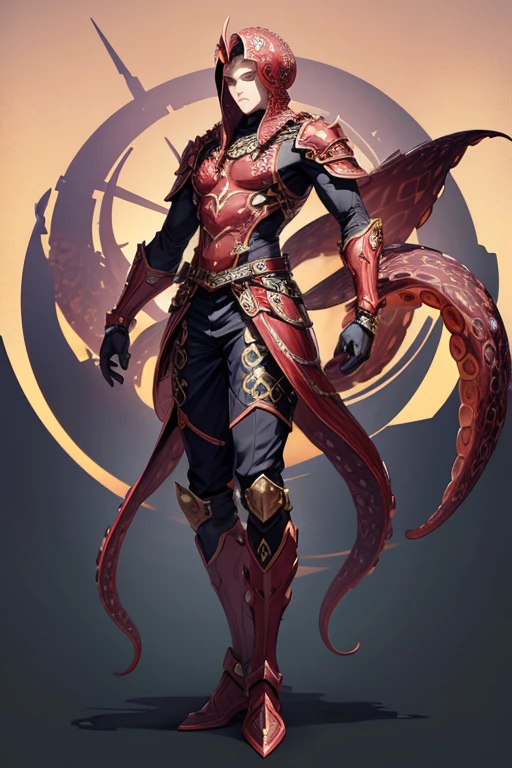 Male, Octopus patterned armor, Octopus shaped head armor, Tentacle Tentacles Stakes on back, Tall, Full Body, High Quality, Very Detail, High Resolution, Highly Detailed