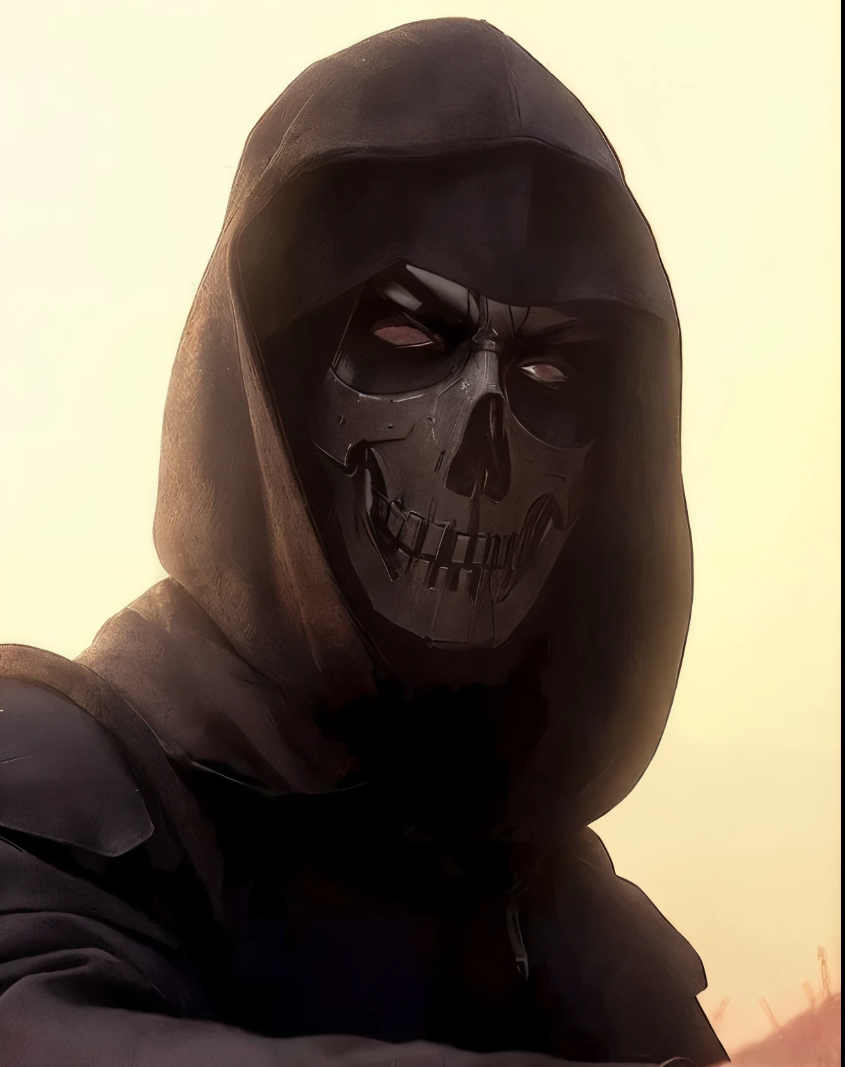 ((foto crua)), ((obra-prima)), corpo inteiro, Anthropomorphic humanoid skullReaper wearing black robe, detalhe intrincado, Futobot, intricate Greebles pieces, monocromatic, careca, fundo masmorra, tatuagem celta na testa, Olhos vermelhos, dreadlock vermelho |, pele fragmentada, pele rachada, caveira, 1st grade, ceramic style