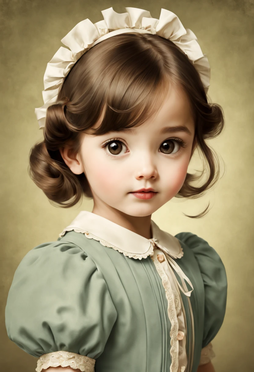 a cute girl,front,Vintage portrait,A source of inspiration:Mark Leyden