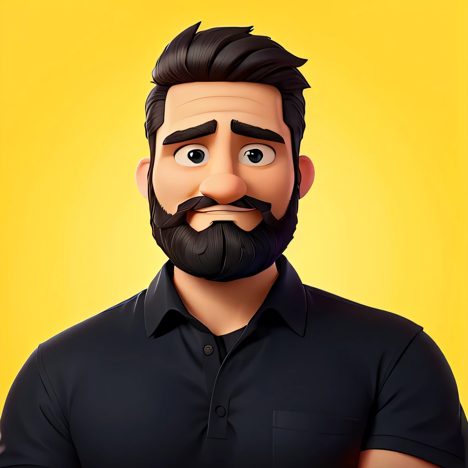 there is a man with a beard and a black shirt, professional profile picture, avatar for website, portait photo profile picture, portrait mode photo, profile pic, headshot profile picture, taken with sony alpha 9, on a yellow canva, on simple background,  professional profile photo , smirk