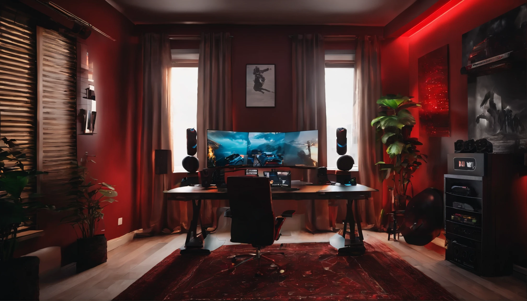 Monte um Studio gamer com equipamentos gamers em um estilo setup gamer