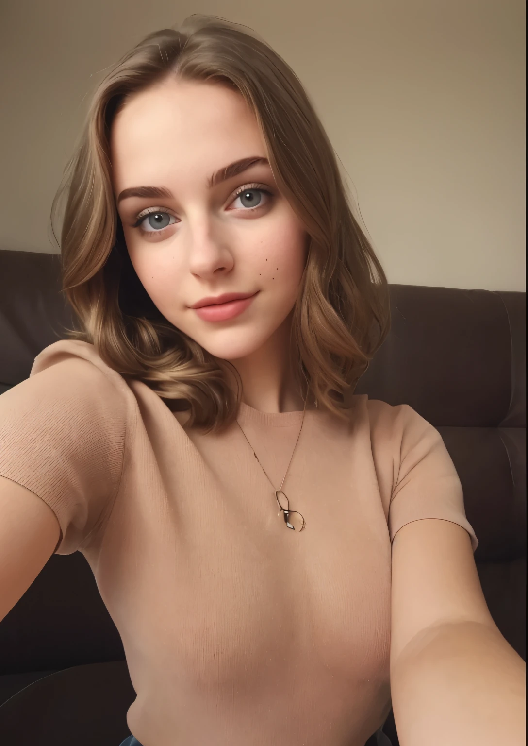 a selfie of a pretty young woman, taken with iphone camera naked