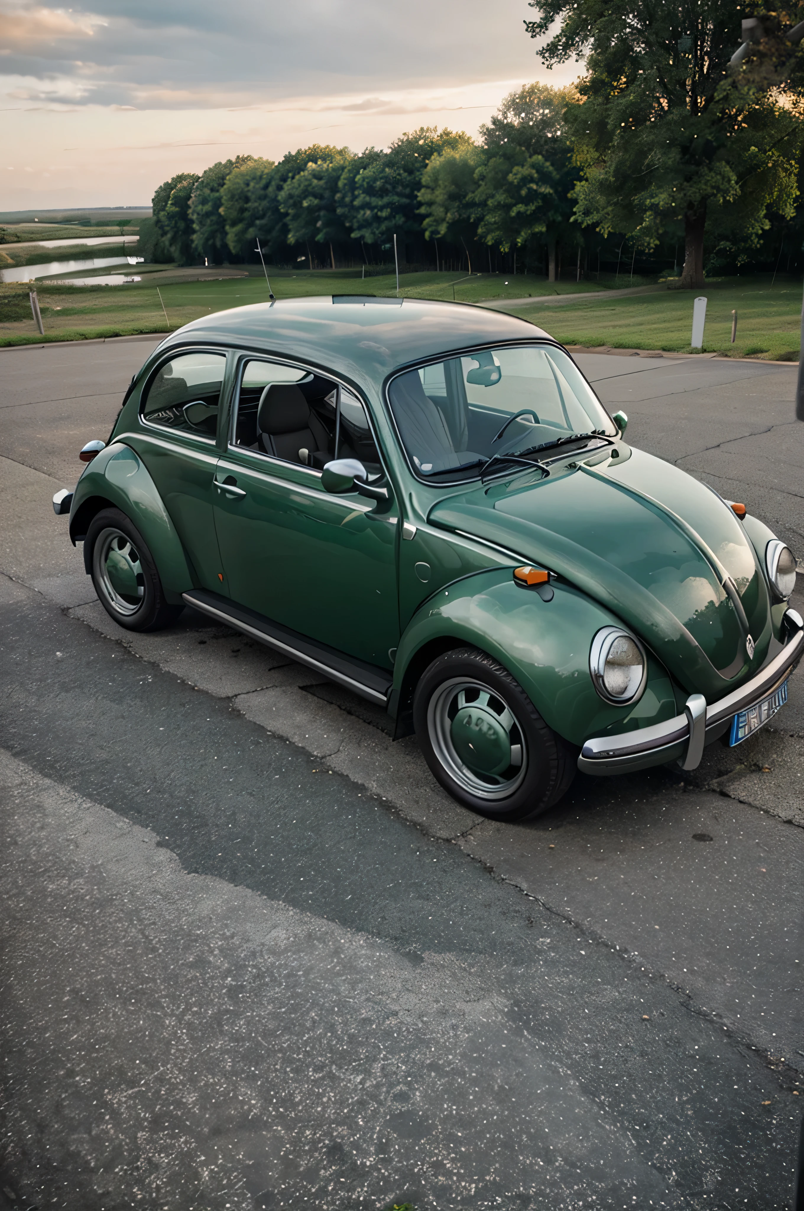 Bug VW Verde Metalflake Realista visto de cima