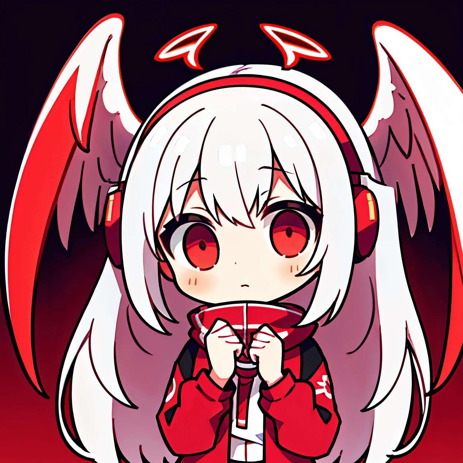teenage girl，white hair，red glowing eyes, sportswear, lifelike,（Red and white trench coat），Red scarf，black shorts，Black T-shirt，long sleeves，red and white headphones，((Multiple pairs of angel wings))，side light, wallpaper, national foundation, Depict female characters in ethereal anime in high-quality anime art style，，，8k，Red and white shoes have a sense of technology，Technically supported headphones，（（avatar））