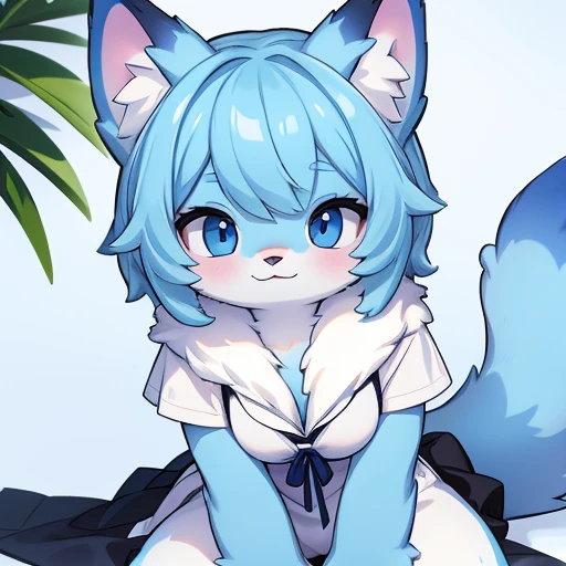 girl, snow leopard, furry, bodyfur, tail, camisole, bottomless, gloves, boots, chibi, sparkling eyes, some perfect pussy, park, punching