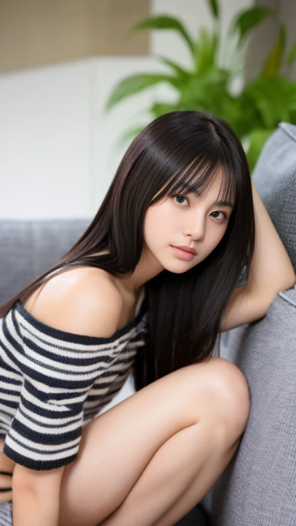 Highest quality, masterpiece, Ultra-high resolution, (Realistic:1.4), RAW Photos, Front view, One Girl, Young Face, (((Front view of white panties:1.2))).大きくSquat with your legs apart, ((Show me your panties)), Very beautiful skin, Long hair with bangs, Very beautiful short body, Very beautiful soft thighs, View your audience, Dynamic pose, （Squat with your legs apart）, Details of Japanese high school uniforms, Detailed images of the skirt