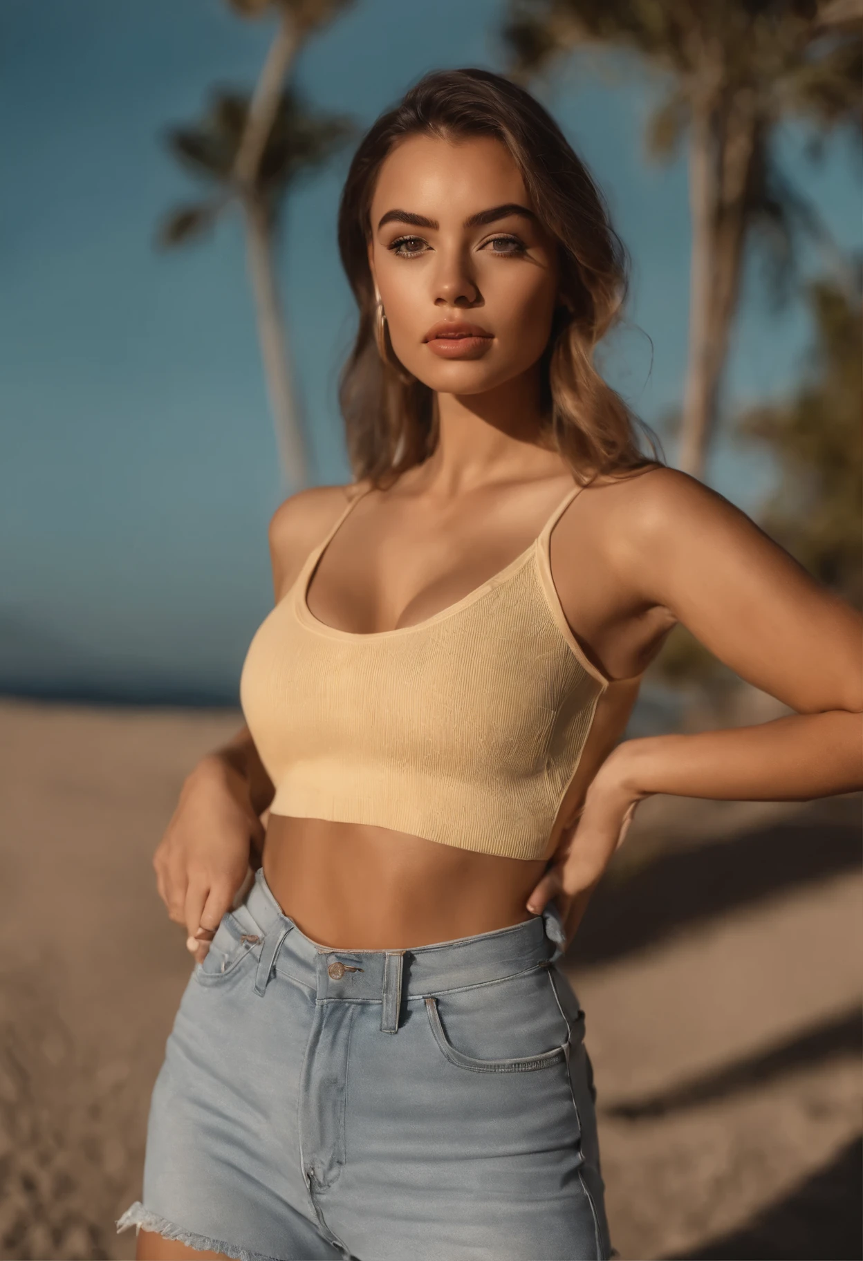 Mujer con camiseta sin mangas y bragas a juego, Chica sexy con ojos azules, Retrato Sophie Mudd, Retrato de Corinna Kopf, cabello rubio y ojos grandes, selfie de una mujer joven, Maquillaje OHNE, Maquillaje natural, looks directly at camera, habla por telefono, Cara con Artgram, dezentes Maquillaje, Gran foto de cuerpo entero, in the room, senos grandes, rubio, latina, fondo amarillo entero