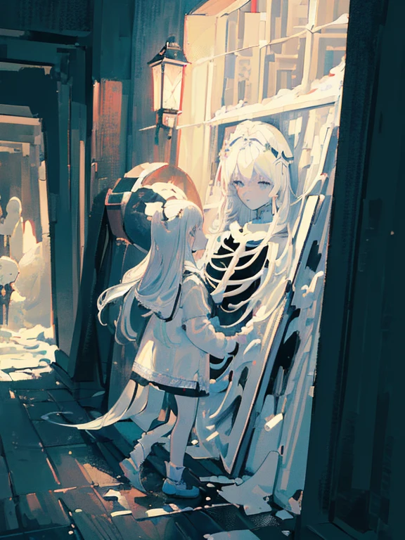((Best quality, 8K, Masterpiece: 1.4)),((Amazing detail: 1.3)),((illustration: 1.2)),((high resolution: 1.1)),a tree made by skeleton,black and white painting,Black and white illustration,dark sky,dark style,dark fantasy,horror,detailed cover artwork,snow,delicate,