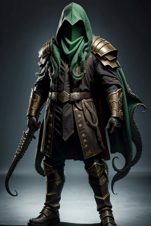 Young Man Wearing Cthulhu War Armor and Cthulhu Mask