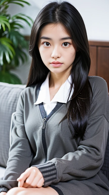 an 18-year-old Japanese girl (scale 1.5), 80mm, a beautiful Japanese girl with black hair. ((Full body)), Ultra-realistic capture, Highly detailed, high resolution 16k closeup of human skin. Skin texture must be natural, With enough detail to finely identify pores.
Skin should look healthy, In a uniform tone. Use natural light and color, Black striated hair, Black long hair,
((Full body)), sofa, From above, UHD, retinas, masterpiece, accurate, Anatomically correct, Super Detail, Textured skin, high details, High quality, Best Quality, high resolution, 1080p, HD, 4K, 8K