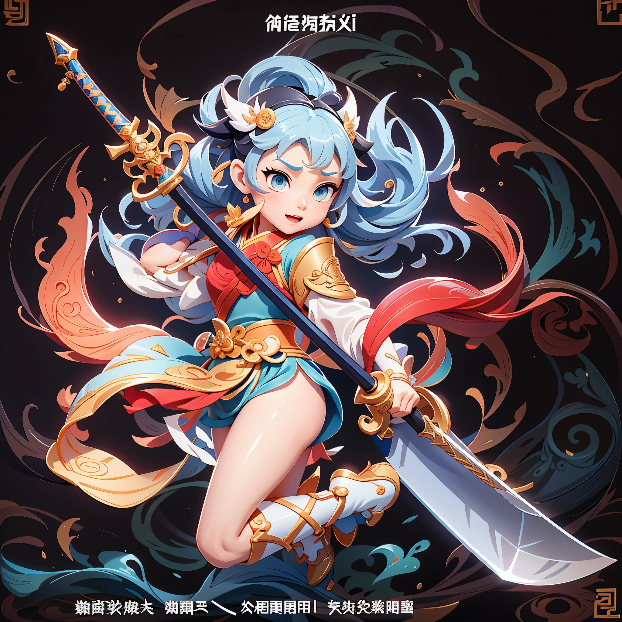 Close up of cartoon character holding sword, Onmyoji detailed art, Onmyoji, xianxia hero, Queen of the Sea Mu Yanling, Onmyoji portrait, heise-lian yan fang, official artwork, Ehime, full body xianxia, Chiba Yudai, she is holding a sword