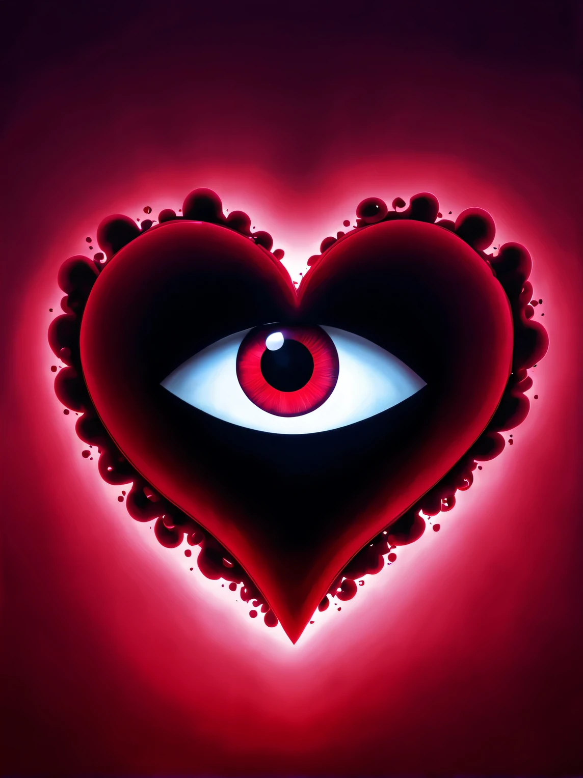 (a crimson heart,There is a small eye-shaped hole on it: 1.3), background: Strong black upper body silhouette,
Black light art, cartoonish style, comic style, fantasy, 3d rendering, modern, Surrealism, Pixar,
