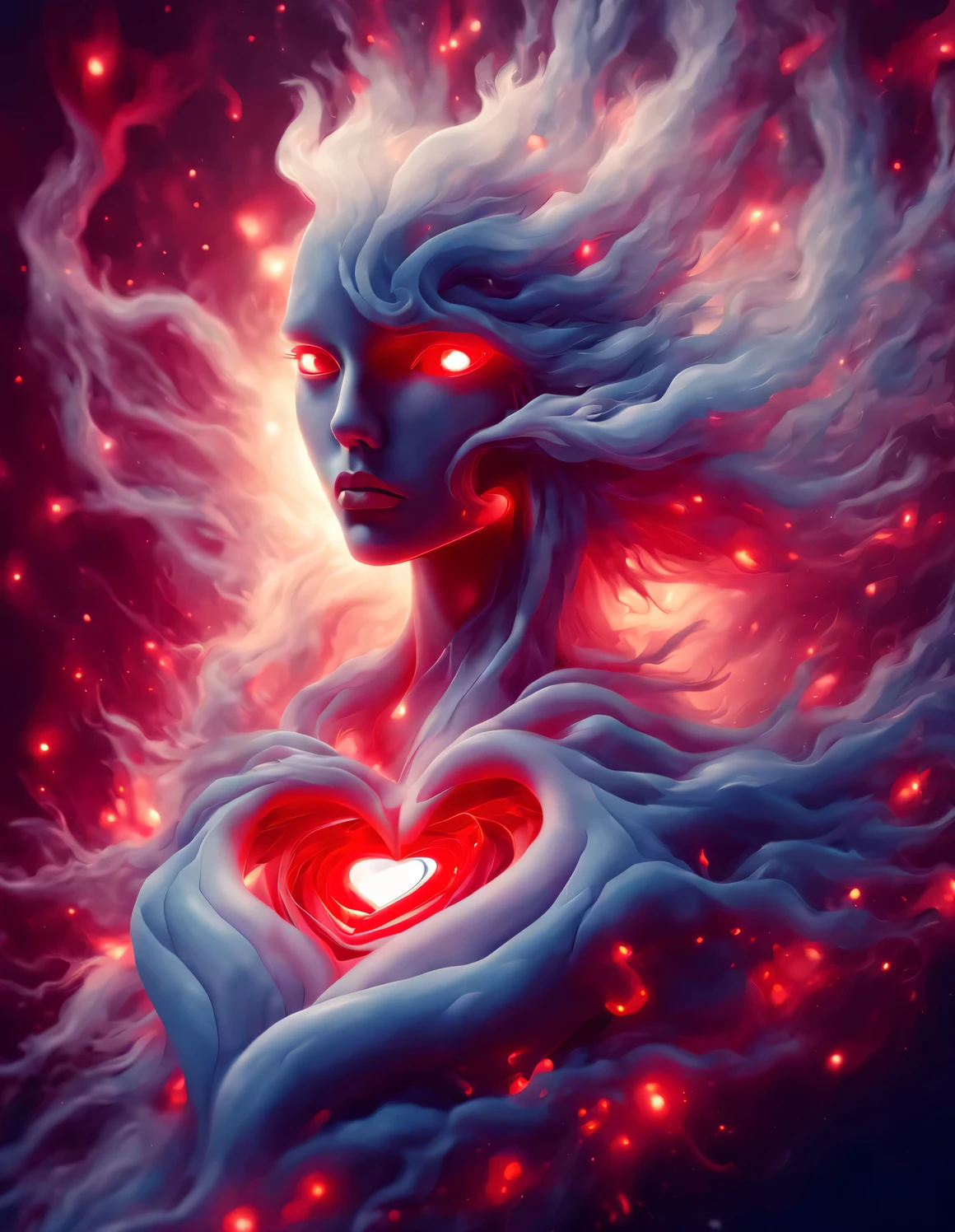 （There is a beautiful eye in the red heart：1.3）（Clear anatomy，A heart glowing red beats in the center of the picture.：0.6），（beautiful tearful eyes），Black light art，sharp focus，Toned muscles，Background human upper body muscles， fantasy，Reality，cartoon，3d rendering，super fine, Eighth Route Walker, Behavioral Contest Winners, vanity, trumpet, modern, 超Reality主义