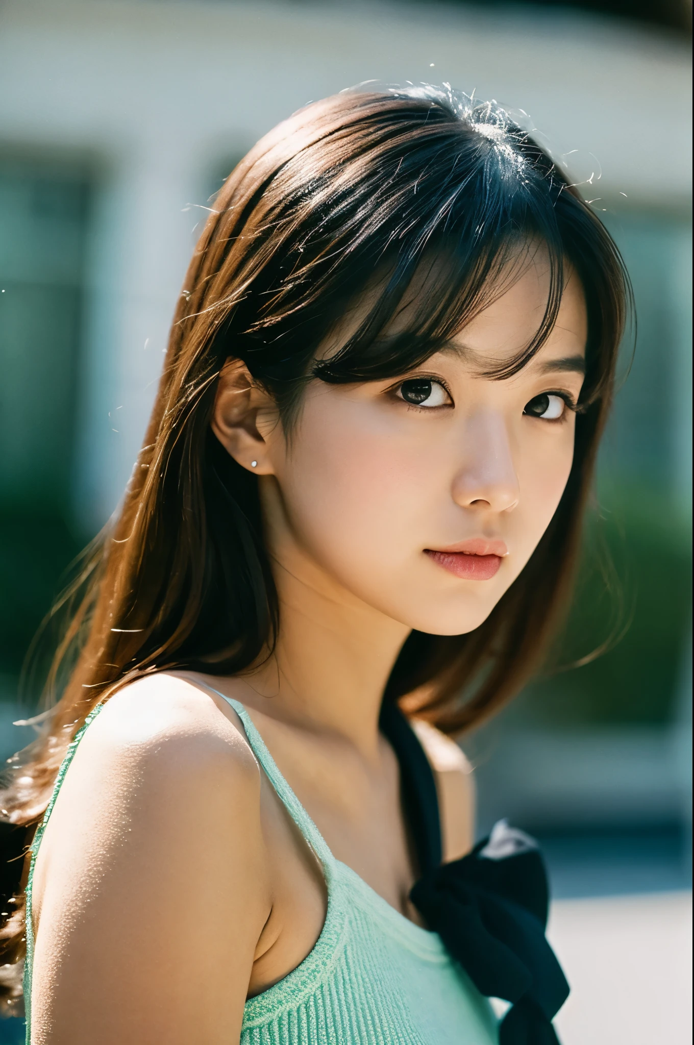 Close up portrait of woman walking in park in black dress、japanese model、Young sensual gravure idol、Young and cute gravure idol、リアルyoung gravure idol、Real Sensual Gravure Idol、young gravure idol、sophisticated gravure idol、Yoshitomo Nara、Young skinny gravure idol、Beautiful Asian Girl Ever