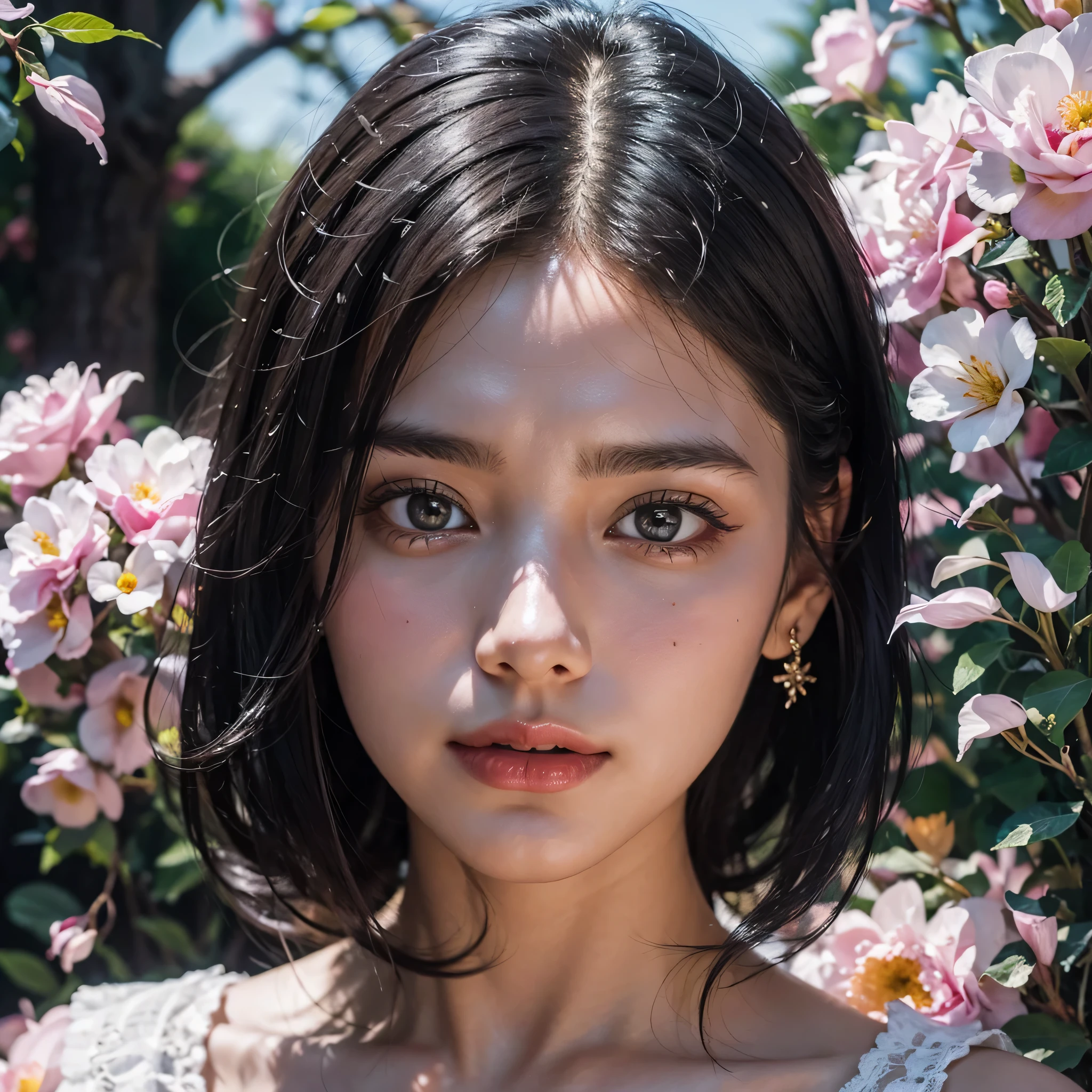 A beautiful girl in a stunning masterpiece with the highest image quality. She has strikingly realistic features, including detailed eyes with long eyelashes and beautiful lips. The artwork is created using top-notch materials and techniques, such as oil painting or professional photography. The girl is portrayed in a vivid and photorealistic style, with ultra-detailed rendering that captures every fine detail of her face and expression. The colors and lighting are carefully crafted to enhance the overall atmosphere of the artwork. The scene may take place in a garden, where the girl is surrounded by blooming flowers and lush greenery, creating a harmonious and serene ambiance. The focus and sharpness of the image are impeccable, providing a clear and visually stunning depiction. The high resolution and fine art quality of the painting ensure that every brushstroke and detail is captured with utmost precision, making it a true masterpiece of art.