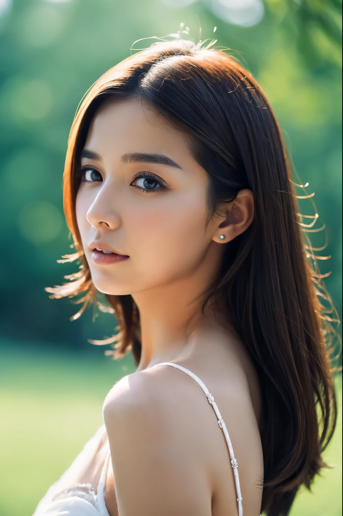 soft color palette, beautiful girl, shy expression, (best quality, ultra-detailed), naked, gentle lighting, flowing hair, delicate features, dreamy atmosphere, waterfall
