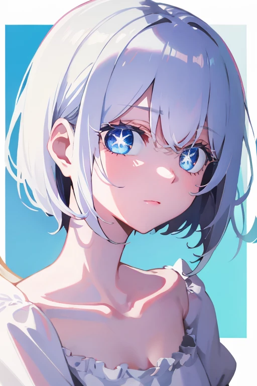 angel fantastic beautiful blue eyes white hair、Bob hair