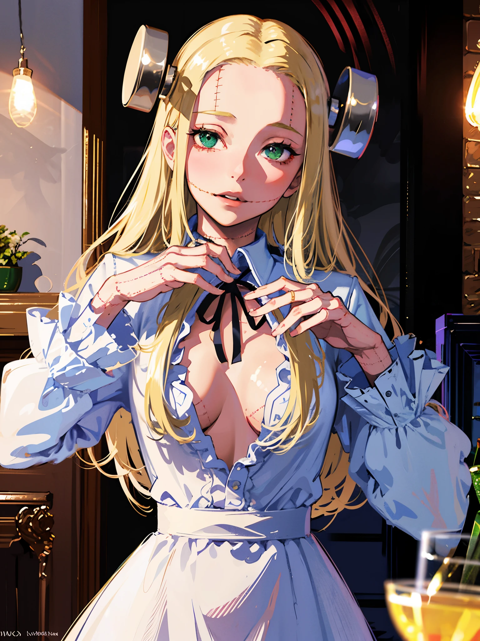 ((masterpiece, best quality)), (1girl), (solo), (female focus), (ash blonde hair, long hair, hair over one eye), green eyes, sad eyes, cold facial expression, cold look, pale skin, colour grading, dark illustration, extreme quality, radiant, extremely detailed, ultra-detailed face, ultra hd 8k, ultra digitality, mythical, dark lightning, perfect face, beautiful, (perfect composition: 1. 4), detailed face and body, award-winning photography , fields, detailed face, detailed hands, looking at the viewer, cinematic lighting, embers, (necromancer), (villain), (masterpiece, best quality, ultra-detailed, best shadow), (beautiful detailed face, feminine features), (best illumination), ((cinematic light)), colorful, hyper detail, dramatic light, intricate details, (dark circle under eyes), gothic, decadence, stunning, eerie, (madaraki fran)
