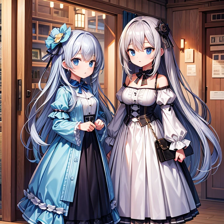 high quality,two girls,Large height difference