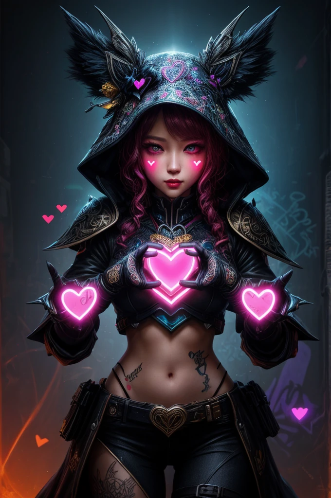 flashing Heart, Glowing Hearts on the Graffiti background, high saturation, fantasy art, enhance, intricate, (best quality, masterpiece, Representative work, official art, Professional, 8k)
