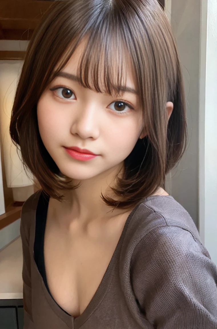 A beautiful woman with a gentle and charming Japanese spirit, half body photo, delicate and sexy clavicle, Attractive plump face, double eyelid, smart droopy eyes, pink lips, small upturned nose, small breasts, bare shoulders, concentrated face, close up of face, ultra high resolution, Highly detailed and elegant applique cotton jersey sweatshirt made of cotton jersey。, Features a relaxed and relaxed silhouette.