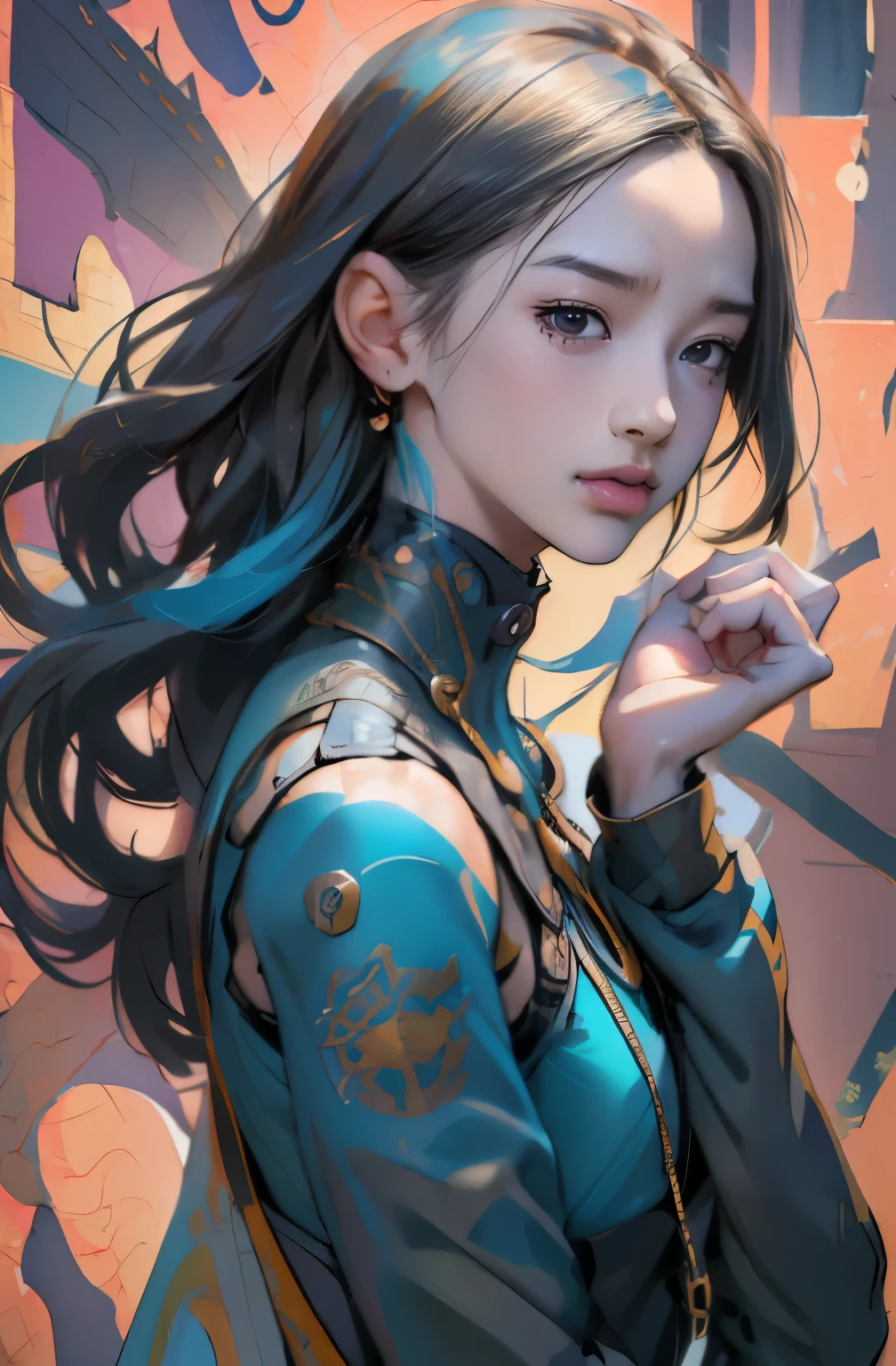 Korean girl with long hair and black eyes in front of the wall, lost run 8k, types of bacteria and atey ghailan, beautiful character drawings, Gwaites style artwork, types of bacteria. anime illustration, extremely detailed types of bacteria, up to the model | types of bacteria, 4K high-definition digital art, style types of bacteria