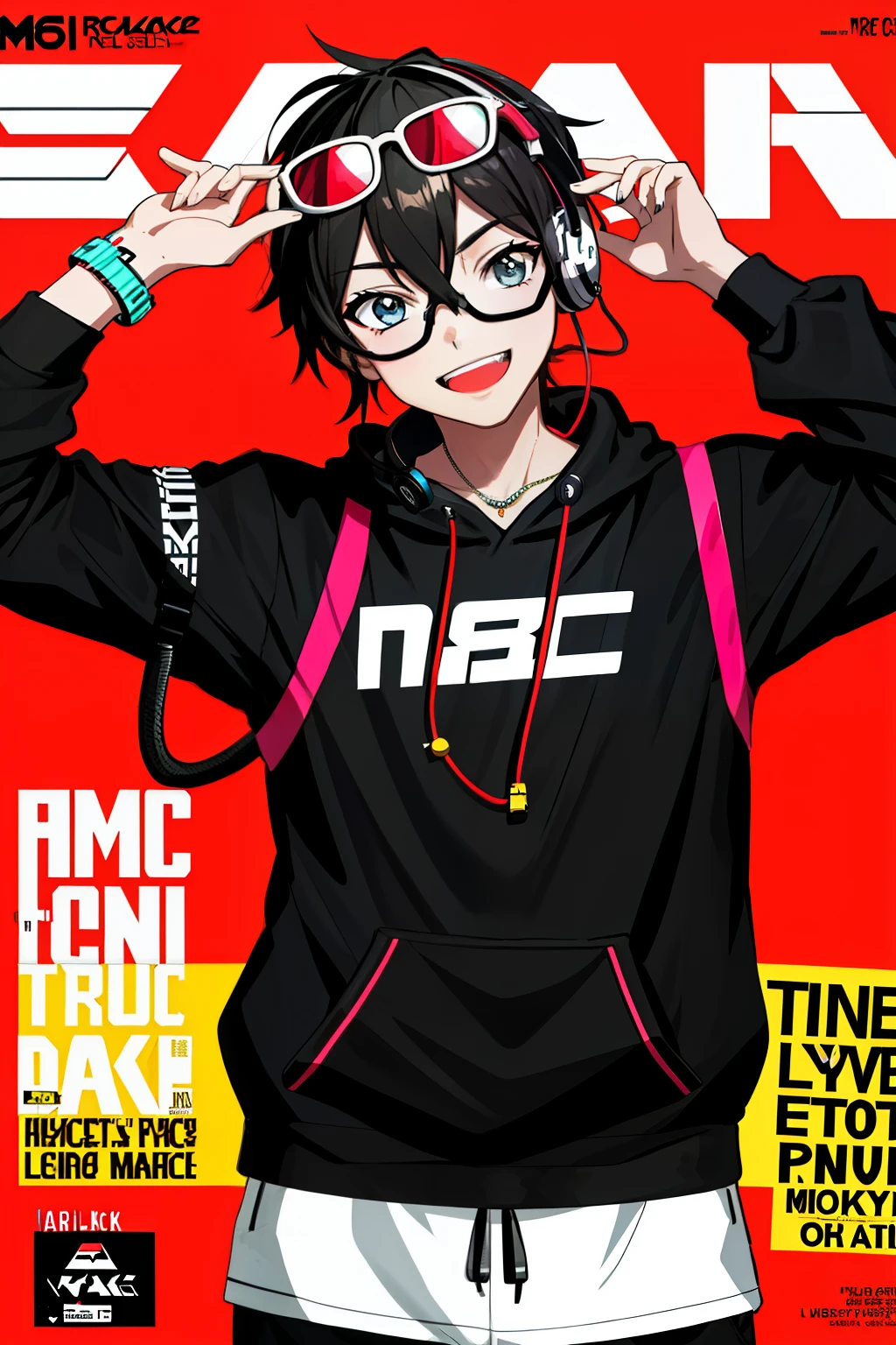 (magazine:1.3), (cover-style:1.3), high-quality, monkey, headphones, sunglasses, diamond teeth, music studio, 'TrackLab', vibrant, colorful, dynamic, background, elements, playful, expression, holding, music record, microphone, accessories, coiled around, touching, scene, text, cover, eye-catching, attention-grabbing, title, stylish, font, catchy, headline, larger, modern, trendy, focus, music,
The cover of TrackLab's music studio visual identity showcases a playful monkey in the center, holding a microphone in one hand and a