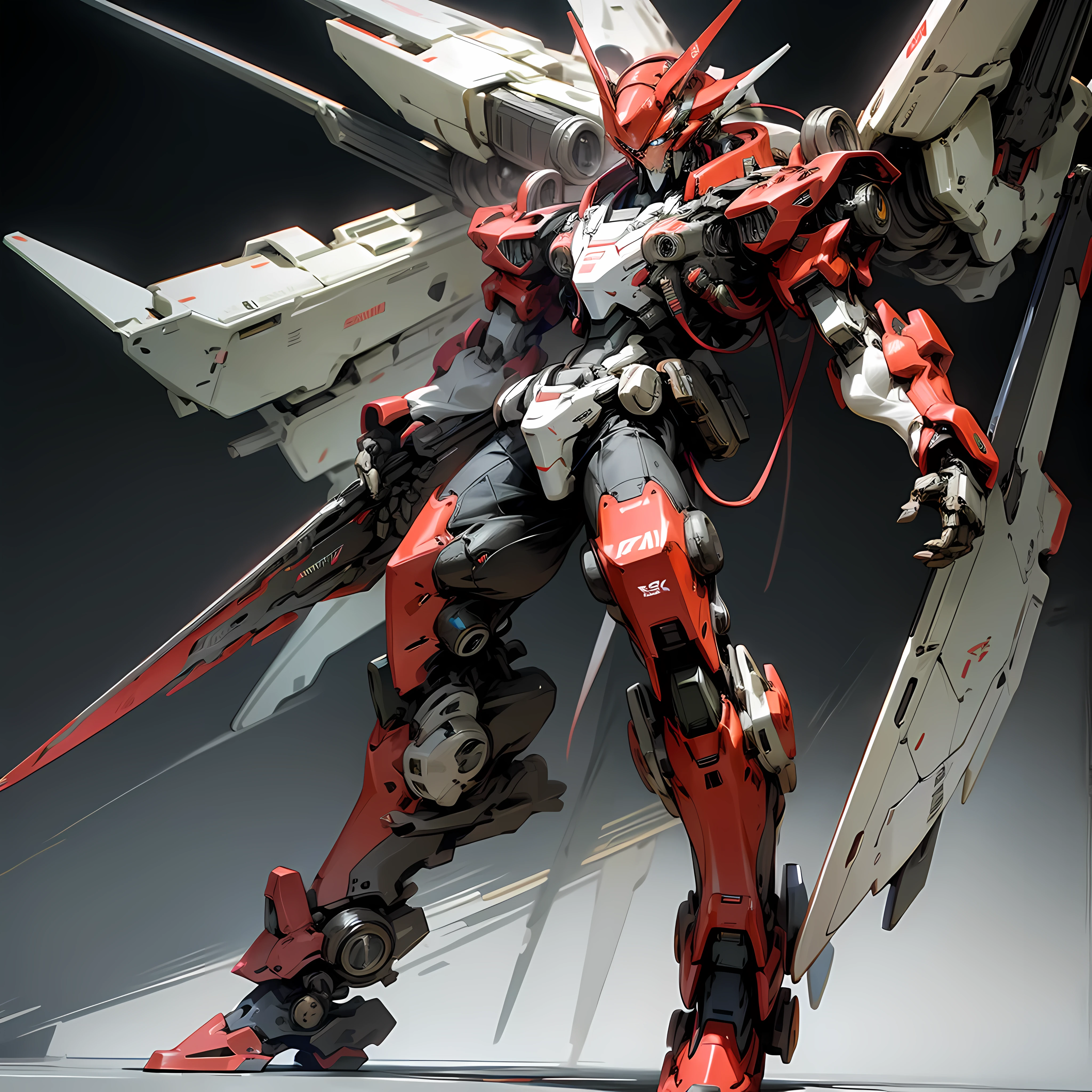 one mecha robot with laser sword, standing tall, full body, one color background, no wing, detailed head