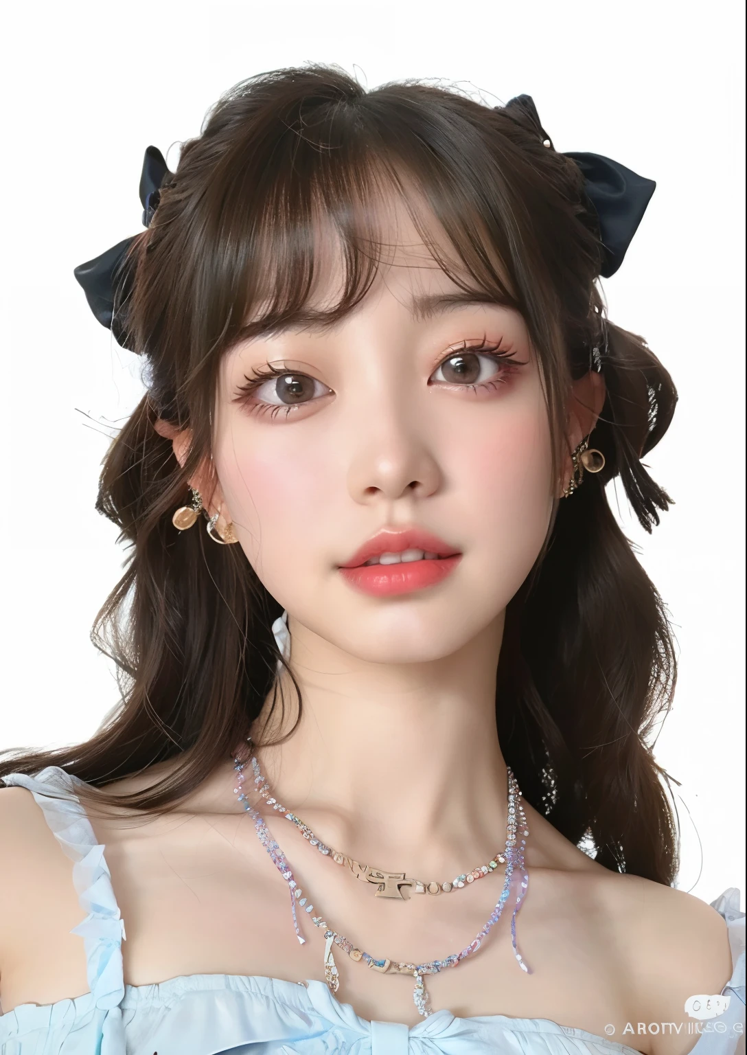 um close up de uma mulher usando um vestido azul e um colar, jennie , portrait of jennie do blackpink, jennie , franja encaracolada, jennie kim, estacionar a partir de jennie , jennie, Ulzzang, jaeyeon nam, jennie do blackpink, jennie, jennie Blackpink