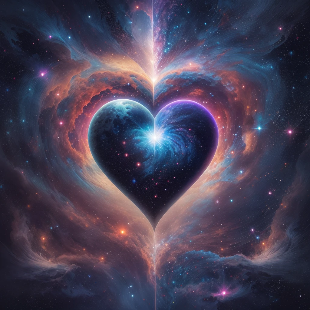 universe、one heart in the center, Luminescent, beating heart、Mysterious