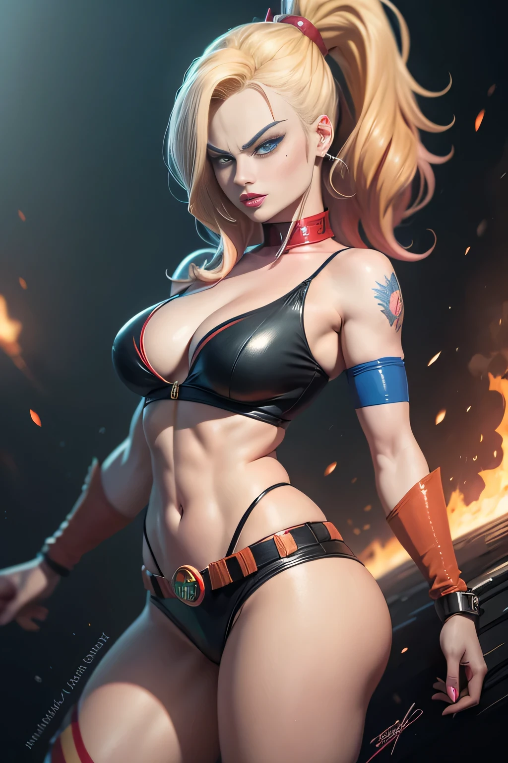 Margot Robbie as Harley Quinn consists of - Art - O - Dragon, dibujado a mano, pencil ink, Vegeta, con cabello Vegeta, principe vegeta, Dragon Ball Art Style, arte conceptual de dragon ball, inspirado por Seki Toriyama, Dragon ball style, high definition artwork, personaje Dragon Ball, Estilo Dragon Ball Z