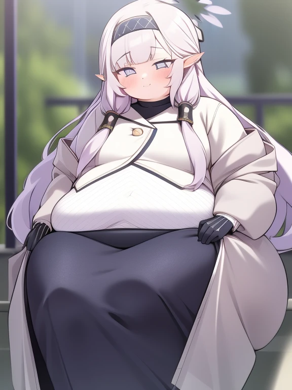(extremely detailed CG),(best quality), obese 1girl,perfect face,absurdly long hair,bright pupils,(finely detailed beautiful eyes),wide hips,narrow waist, obese himari (blue archive),pointy ears,hair ornament,halo,black gloves,white jacket,wheelchair,sitting,
<lora:Himari_BlueArc:1,,