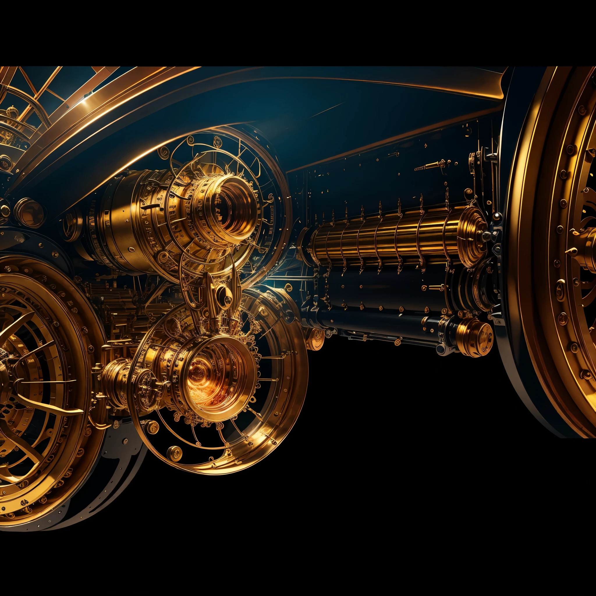 In this meticulously crafted image, the golden engine cylinders are shown in action under the discerning gaze of a professional camera lens. Every intricate detail is captured in dynamic fashion, revealing the complex mechanisms that underpin the high-performance engine. The 3D render, with its ultra-realistic textures and high octane lighting, breathes life into the golden oil, making it seem as if it's pulsating and bursting out of the frame. The technical detail on display here is a testament to the artist's mastery of their craft, showcasing a level of artistry and precision that is sure to leave viewers in awe. The scene is rendered in crisp 