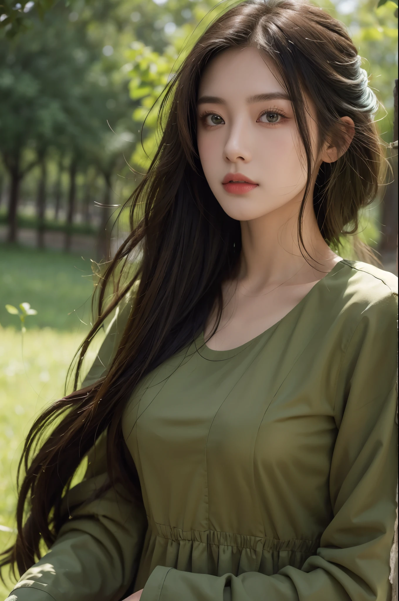 a woman soldier with heavy green clothes,beautiful face,pretty,shining eyes,best quality,high resolution,masterpiece,romantic atmosphere